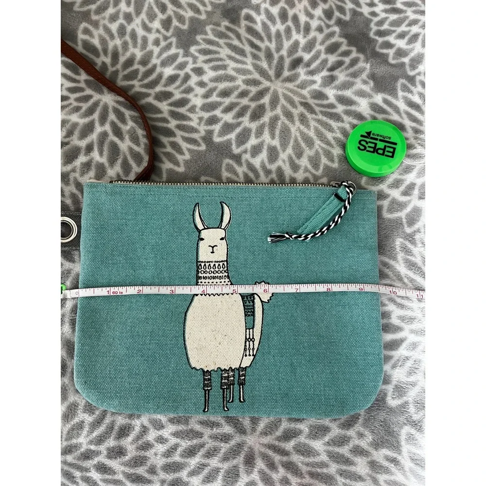 Teal Llama Canvas Cosmetic Pouch Zipper Bag Travel Alpaca Boho Chic Artisan Cute